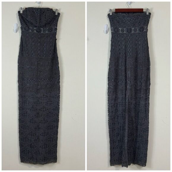 Sue Wong Embellished Strapless Maxi Dress Size 0 Charcoal Evening Gown - Picture 1 of 12